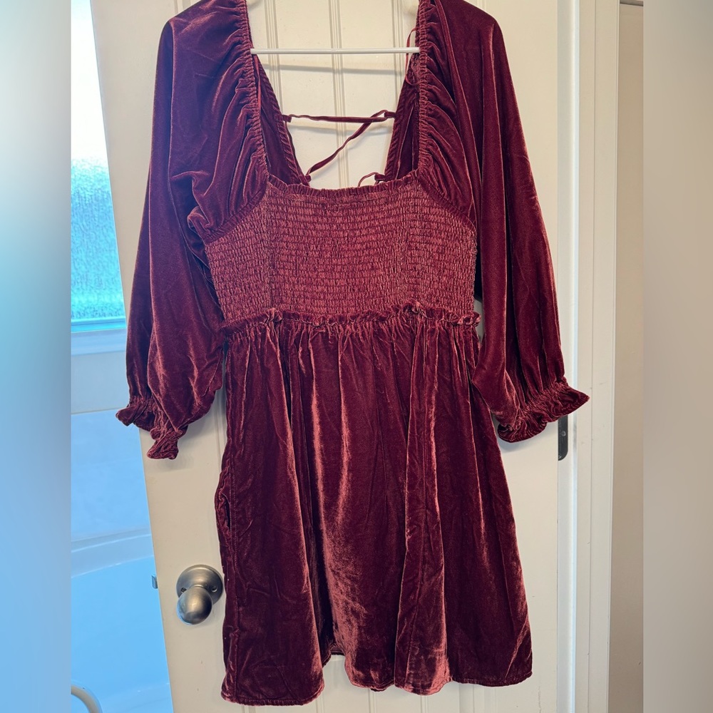 FP Daphne Velvet Smocked Mini Dress